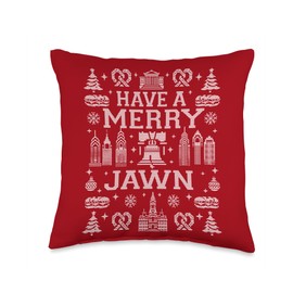 VINTAGE RETRO PHILADELPHIA PHILLY THROWBACK GIFTS Funny Merry JAWN Philly Fan Philadelphia Ugly Christmas Throw Pillow, 16x16, Multicolor