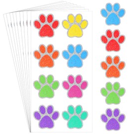 Blulu 25 Sheets 200 Pcs Dog Paw Glitter Tattoo Sticker Paw Print Tattoos Temporary Sparkly Small Stickers Removable Dog Stickers for Women Face Body School Home Art Craft Party Supplies(Colorful)