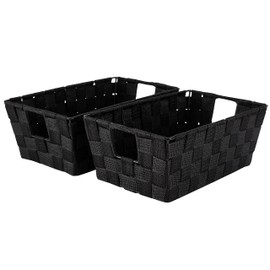 Simplify 2 Pack Small Woven Storage Shelf Basket | Organization | Bathroom | Accessories | Black