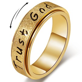AmorArtSky Trust God Fidget Spinner Ring for Women & Men - Anxiety Relief 18K Gold Plated Stainless Steel, Hypoallergenic Fidget Gift for Her,Size 6/7/8/9/10 (Trust God Fidget Ring_Gold, size 7)