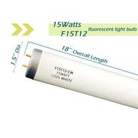F15T12-CW Cool White 15 Watt Fluorescent Light Bulbs 4100K Lamp, T12 Linear 1.5'' Dia, G13 Medium 2-Pin Base Tube Replacement for Under Cabinet Light,Closet, Pack of 4