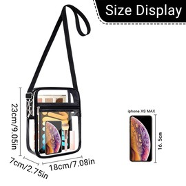 AIMALL Transparent PVC Messenger Bag with Adjustable Strap, Zipper Closure, Stadium Approved Crossbody Shoulder Bag for Men and Women, 7.08x2.75x9.05in