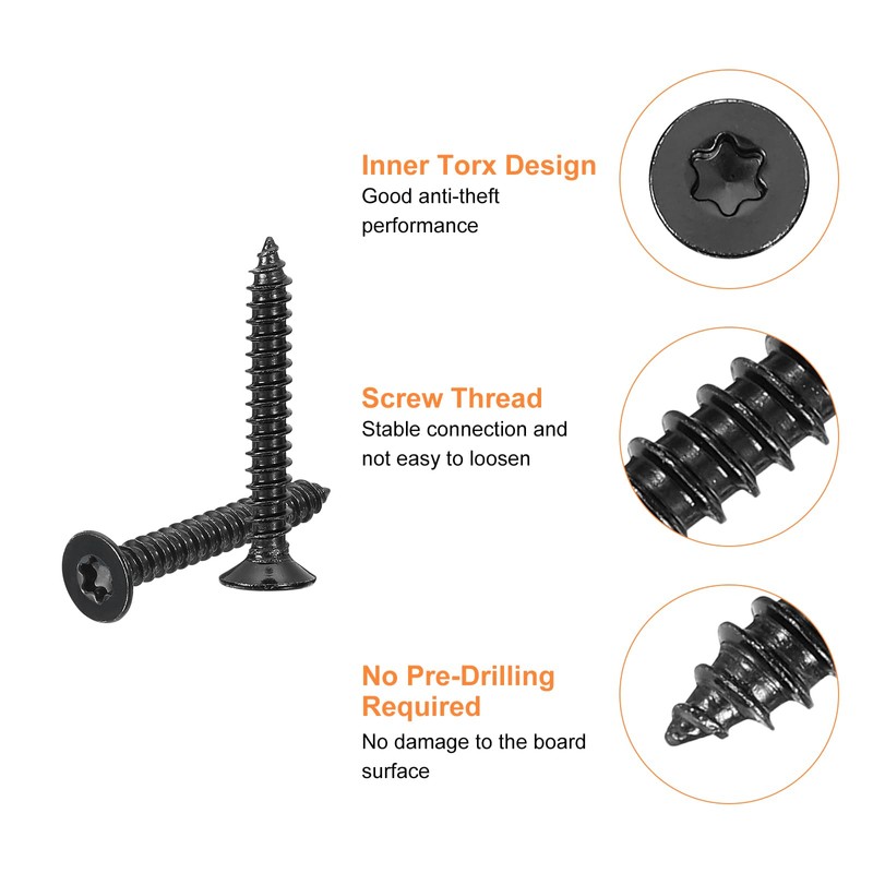Sourcing Map 40Pcs Black Flat Head Torx Screws, M5 x