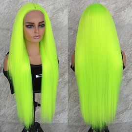 Savanna Hair Wig Fluorescent Green Middle Part Lace Front Wigs Synthetic Long Straight Hair Women