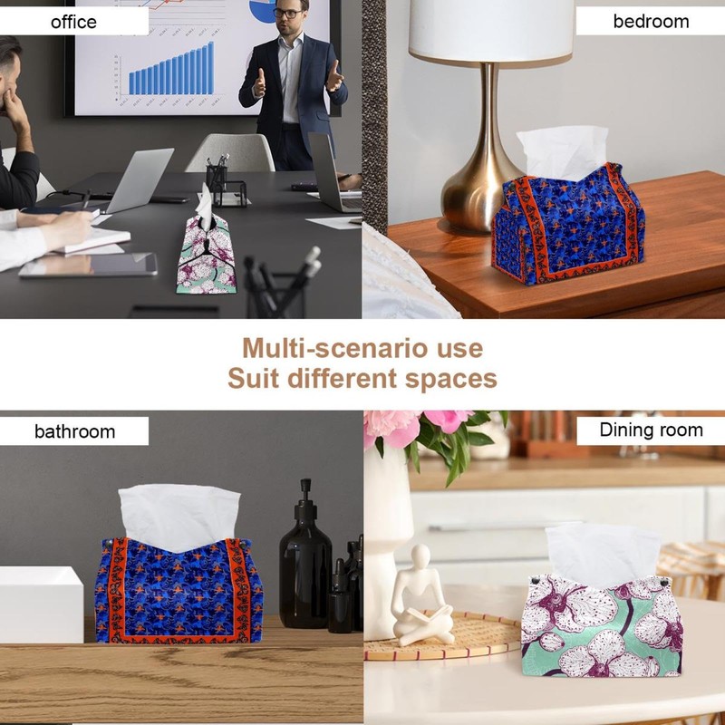 2 Pack Tissue Box Cover Holder, Butterflys Print Rectangle Leather