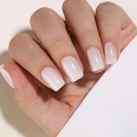 Short Square Press On Nails (Soft Petal) Reusable Natural Stick On Nails with Glue in 15 Sizes – 32 Soft Gel Fake Nails Kit