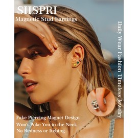 SIISPRI 4 Pairs Stainless Steel Magnetic Stud Earrings for Men Women Hypoallergenic Inlaid Cubic Zirconia Unisex Non-Piercing Clip On Stud Diamond Earrings Set