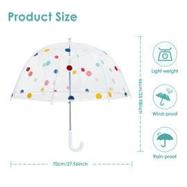 decalsweet Kids Umbrella Clear Bubble Umbrellas for Rain,Transparent Dome Safety Windproof Umbrella with Easy-Grip Hook Handle for Toddler Girls and Boys
