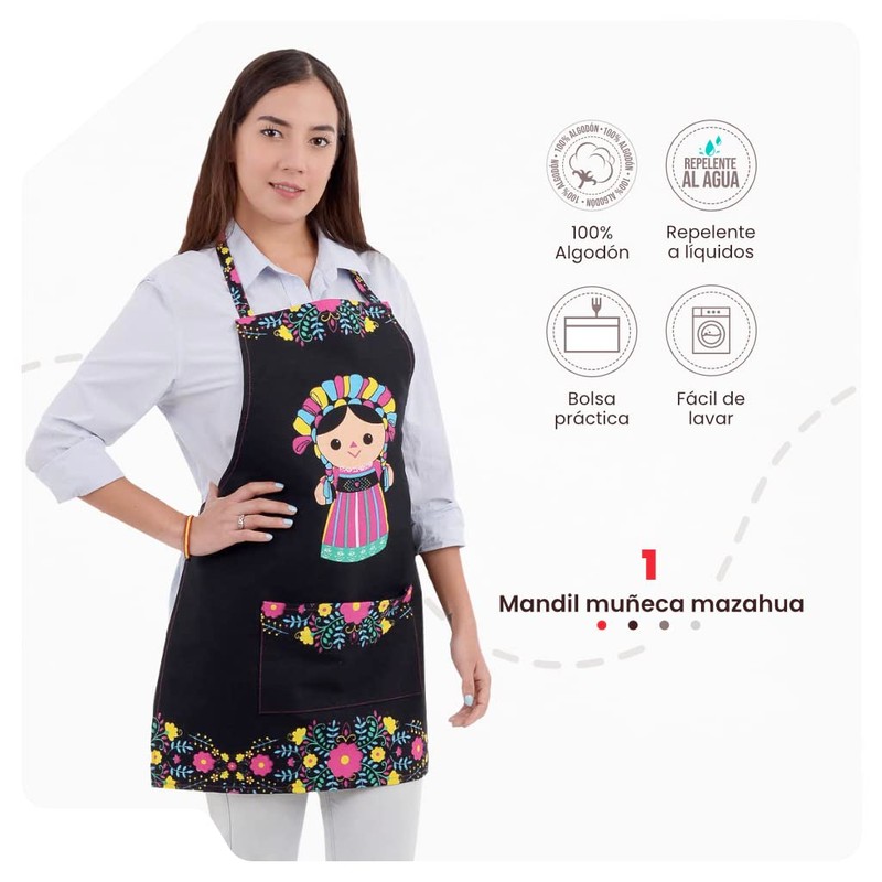 AMBORELLA, Mandil de Cocina Negro, Unisex, Set de 3 piezas