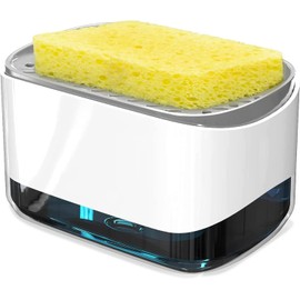 LZT - Dispensador de Jabon Cocina,Dispensador Jabon Cocina con Soporte de Esponja,Base Antideslizante, Fácil de Llenar, Duradero, Dispensador de Jabon para Cocina, Baño y Fregadero