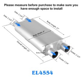 Universal Exhaust Muffler with Aggressive Sound, Anti-corrosive Muffler, Chamber Performance Mufflers for Cars, Trucks(2.25" dual in | 2.25" dual out | overall 23")