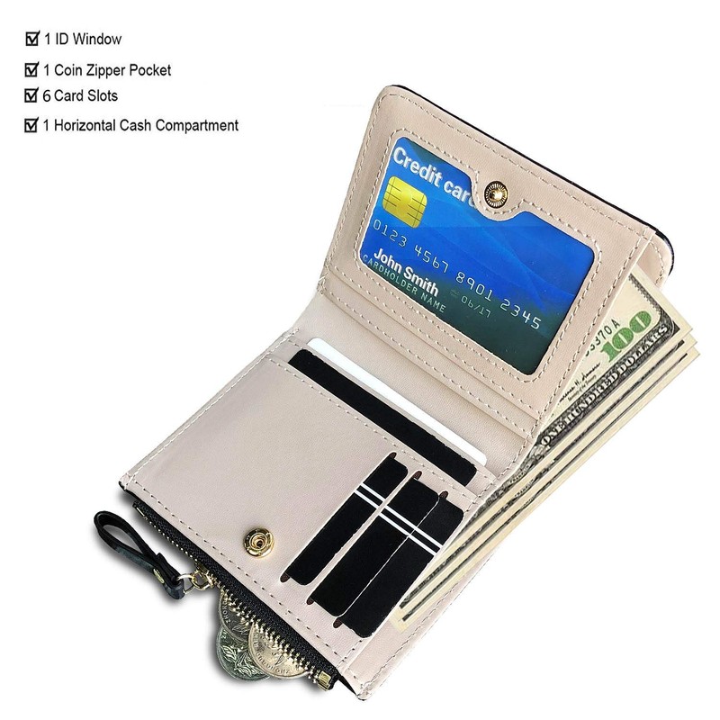 AOXONEL Womens RFID Small Compact Bifold Wallet,Cute Mini Zipper Card