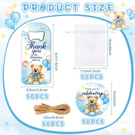 Singhoow 50 Pcs Baby Shower Bottle Opener Bulk Favor for Guests Magnetic Handheld Bottle Opener with Thank You Tags Drawstring Bags for Baby Shower Baptism Souvenir(Bear)