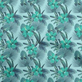 oneOone Cotton Poplin Twill Turquoise Blue Fabric Tropical Leaf Dress Material Fabric Print Fabric by The Yard 56 Inch Wide