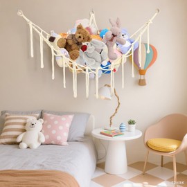 Toy Hammock Toy Storage Net for Kids Room Decoration Soft Toy, Hanging Storage Hammock for Kids Bedroom and Playroom (Beige)