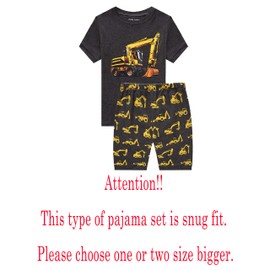 Family Feeling Baby Boys Excavator Pajamas Short Sets 100% Cotton Grey Infant Kid 18-24