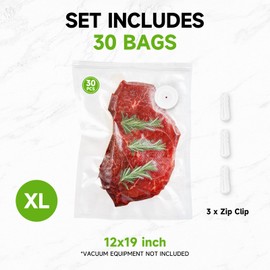 Vixino Vacuum Seal Bags for Food Storage, BPA-Free Sous Vide Bag with Seal Clips 3 Packs (30 X-Large Bags)