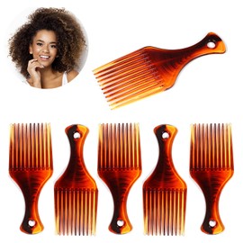 Superhairpieces Afro Comb Improved Material Smooth Wide Tooth Hair Pick Comb Detangle Hairdressing Parting Comb for Afro, Curly, Kinky, Thick Hair - Amber Color (6 PCs)