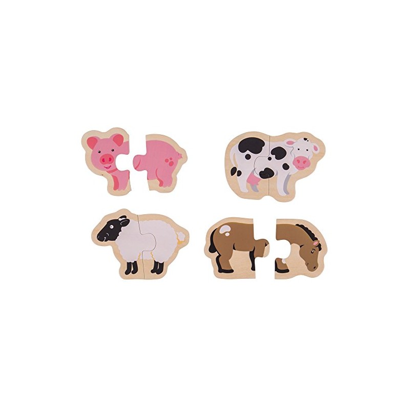 Bigjigs Toys Wooden Two Piece Puzzles - Farm Animals