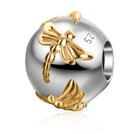 SOUKISS Gold Plated Dragonfly Charms Solid 925 Sterling Round Animal Charm for European Bracelet