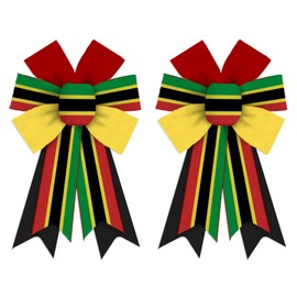 Threetols 2 Pack Juneteenth Wreath Bows, Black History Month Decoration for Indoor Outdoor Home Freedom Party DIY Craft - Red Green Black Stripe