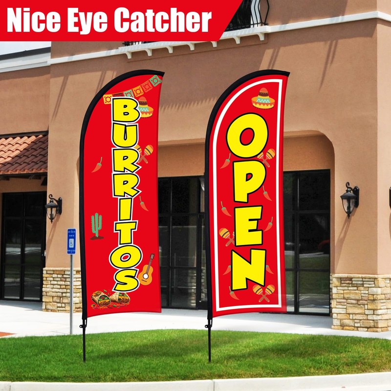 Buryeah Feather Burritos Open Flag Burritos Sign Business Signs for