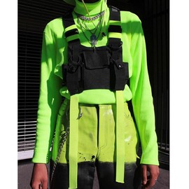 Maizoon Multi Pocket Chest Bag Two-Way Radio Walkie Talkie Hands-Free Pack with Phone Holder Hip Hop Street Adjustable Shoulder Strap Vest Suitable for Outdoor Sports Cycling and Hiking Black