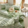AShanlan Bed Linen, Green Checked, 140 x 200 cm, Microfibre