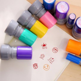 12 Pieces Stamps Teacher Self-Inking Motivational Stamp Teacher Stamp English for Children Education Teacher Review Design