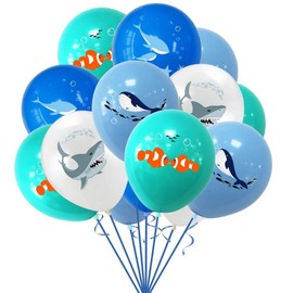 Yamibobo 24Pcs/Set Cartoon Sea Animals Balloons, Blue, Balloons, Under the Sea Birthday Party Latex Balloons, Ocean Theme for Boys Girls, Marine Creatures Beach Party Favors Supplies