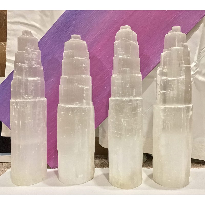 16" Selenite Tower Lamp XL White Natural Crystal Light LED