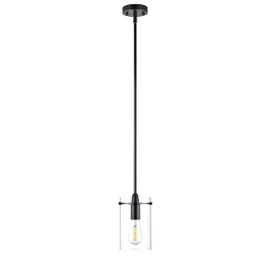 Linea di Liara Effimero Modern Matte Black Pendant Light Fixtures Over Kitchen Island Sink Lighting Ceiling Hanging Farmhouse Metal Industrial Mini Pendant Lighting Medium Clear Glass Shade