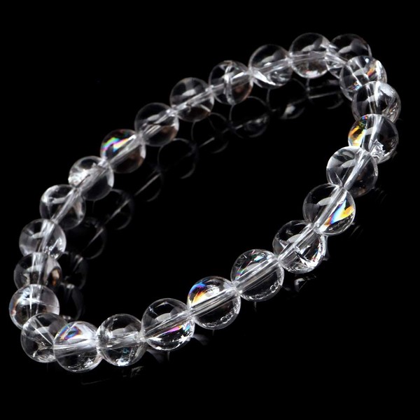 Gold Stone Crystal Bracelet, Iris Quartz, Natural Rainbow Included, 0.3 inches (8 mm), Rainbow Natural Stone, Power Stone