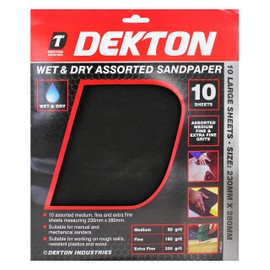 Dekton Wet & Dry Assorted Sandpaper-10 Assorted Medium, Fine And Extra Fine Sheets| Measuring 230 x 280mm| Suitable For Manual, Mechanical Sanders| Suitable For Working On Rough Walls, Plastics, Wood