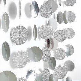XFSRG Paper Garland Glitter Round 2 Pieces 4 m Glitter Round Circle Banner Hanging Round Garland for Birthday Wedding Baby Shower Party Decoration (Silver)