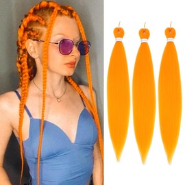 Orange Braiding Hair Pre Stretched 30 Inch 3 Packs Braiding Hair Extension Pre Stretched Braiding Hair Professional Synthetic Hair For Braiding Crochet Twist Braids Soft Yaki Texture(30",Orange-3P)