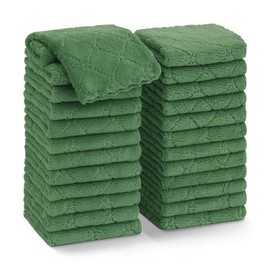 Homaxy 24 Pack Kitchen Dish Cloths (10 x 10 Inches, Grass Green), Super Soft and Absorbent Coral Velvet Dish Towels, Nonstick Oil Fast Drying Microfiber Cleaning Cloth, No Lint Household Dishcloths