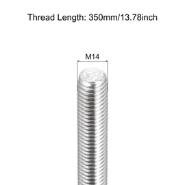 TA-VIGOR 1Pcs M14 x 350mm Fully Threaded Rod, 304 Stainless Steel Studding Rod Bar, Right Hand Threads Rods for Anchor Bolts, Clamps, Hangers and U-Bolts