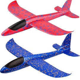 BooTaa Paquete de 2 juguetes de avión, avión de espuma grande de 17.5 pulgadas, 2 modos de vuelo, juguete volador para niños, regalos de cumpleaños para niños de 3, 4, 5, 6, 7, 8, 9, 10, 11, 12 años,
