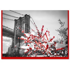 ArtMalore Red Berries by Brooklyn Bridge New York City Holiday Greeting Card - 5x7 Inch, Blank Inside, Premium Card Stock with Eco-Friendly Envelope, Frame-Ready, Made in USA