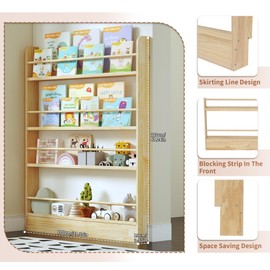 Baoz 4 Tier Behind The Door Bookshelf,Behind The Door Storage Shelf Kids Bookcase Rack Wall Wooden Book Shelf Organizer for Study Living Room Bedroom Playroom (120 * 100)