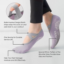 RainFlowwer Women's Yoga Socks, Pilates Socks Non-slip Breathable Elastic Dance Training Socks Combed Cotton Plus Size UK 4-8