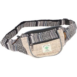 GURU SHOP Praktische Hanf Gürteltasche, Crossbag, Ethno Bauchtasche, Crossbody Tasche - Natur/schwarz, Herren/Damen, Mehrfarbig, Baumwolle, Size:One Size, 15x20x8 cm, Festival- Bauchtasche Hippie