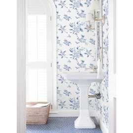 GloryTik Peel and Stick Wallpaper Floral Wallpaper Blue and White Wallpaper Removable Self-Adhesive Wallpaper Modern Contact Paper for Cabinets Bedroom Bathroom Vinyl Wallpaper 17.3"x78.7"