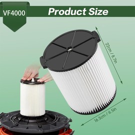 1 Pack VF4000 Replacement Filter for Ridgid Shop Vac 72947 5-20 Gallons Wet Dry Vac 6-9 Gal for Husky Vacuums Cleaner RV2400A RV2600B WD0671