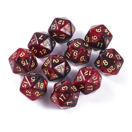 Yourandoll 10pcs Polyhedral Dice D20 Dice 20 Dice 20mm for Dungeons and Dragons DND TRPG MTG Dice and More Table Games (Red Black Starry Sky)
