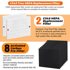 Winix C545 HEPA Replacement Filter - S for Winix C545 Air Purifier by Blutoget - Replaces Winix S Filter 1712-0096-00,2522-0058-00,2 H13 True HEPA & 8 Activated Carbon Filters