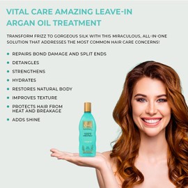 Vital Care Amazing Leave In Argan Oil Treatment - Gentle Keratin Complex Hair Treatment is Non-Stripping for Daily Use, Hydrating & Repairing - Abyssinian Oil and Silk Amino Acids