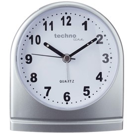 Technoline Quarzwecker Modell SL, silber, analog, schleichender Sekundenzeiger, Belecuhtung, nachtleuchtende Zeiger, 95 x 56 x 110 mm