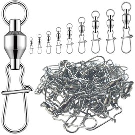 Snap Ball Bearing Swivels #0, Set of 30, 9 Sizes, Stainless Steel Snaps and Sarkans, Suitable for Small and Extra Large Fishing, Nickel Plated, Welded Rings, High Rotation Bearings to Prevent Twisting